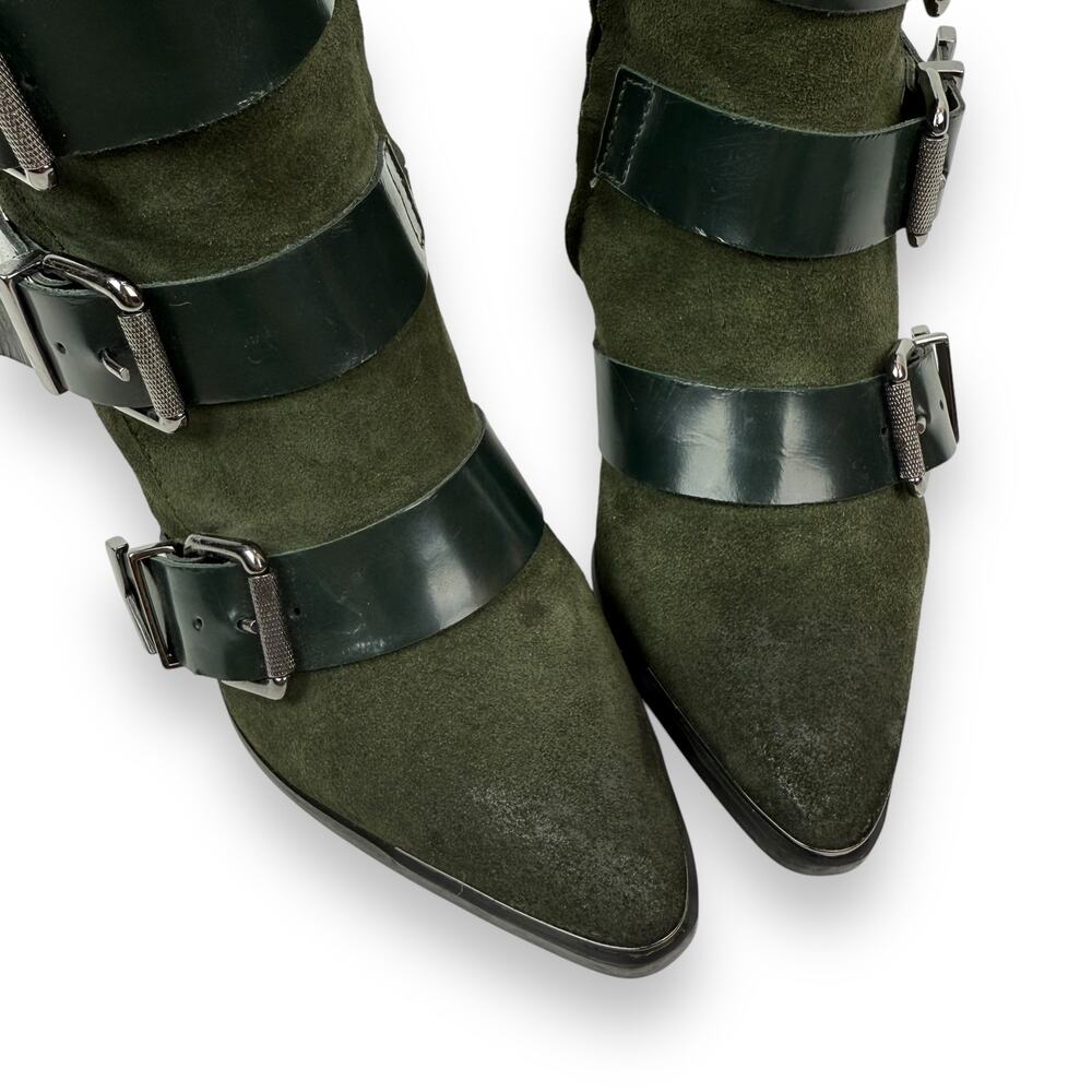 DIESEL green suede strapped buckle heeled pointed toe boots - Picture 5 of 16